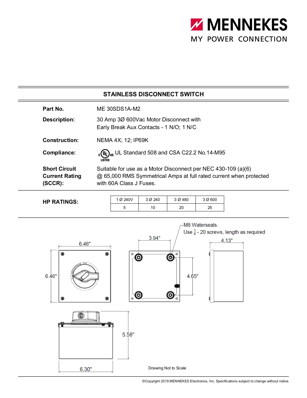 Mennekes Electrical Products ME30SDS1A-M2 Data Sheet