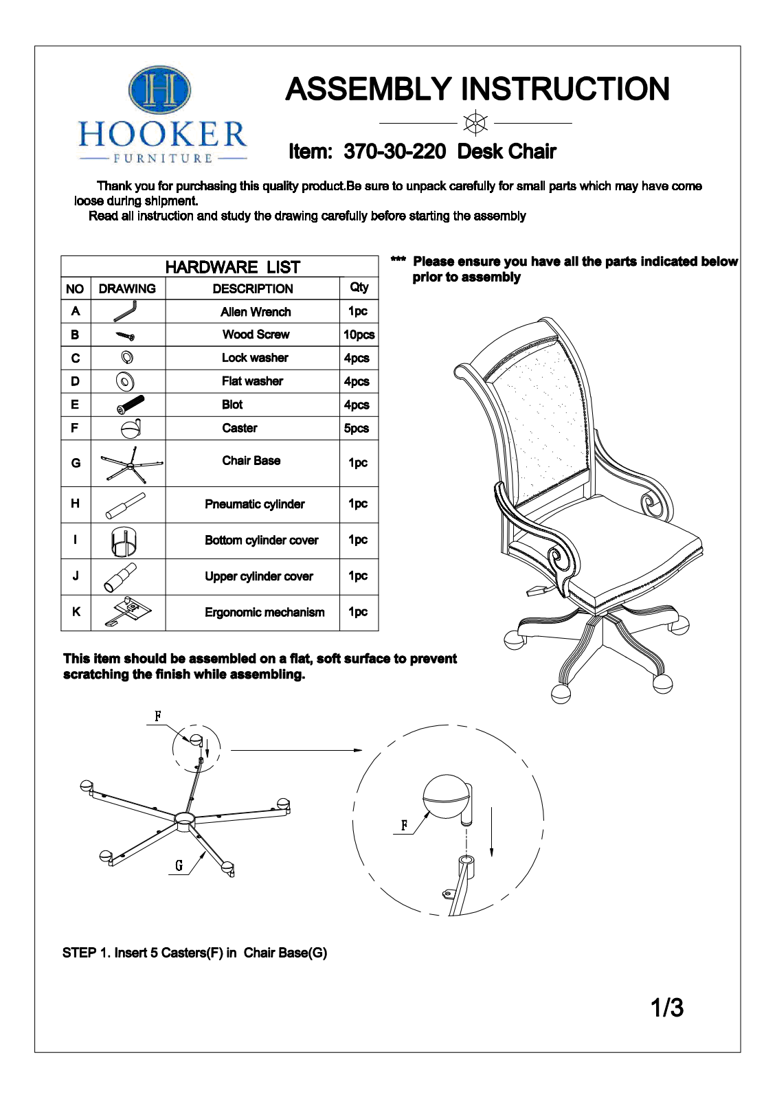 Hooker Furniture 37030220 Assembly Guide