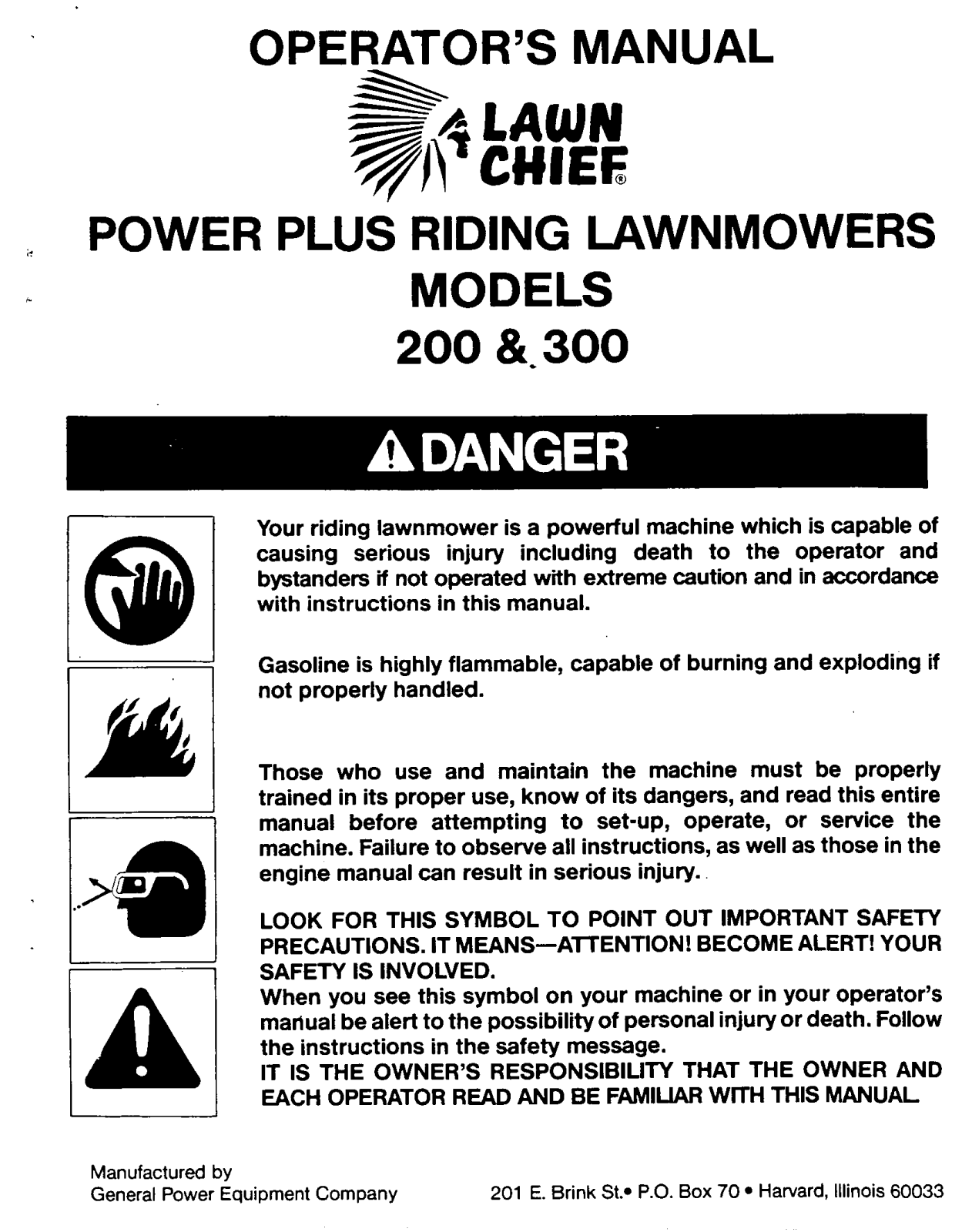 lawn chief 300, 200 operators Manual