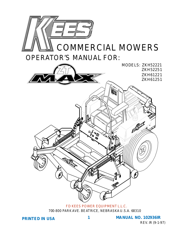 Yazoo/Kees ZKH52221, ZKH52251, ZKH61221, ZKH61251 User Manual