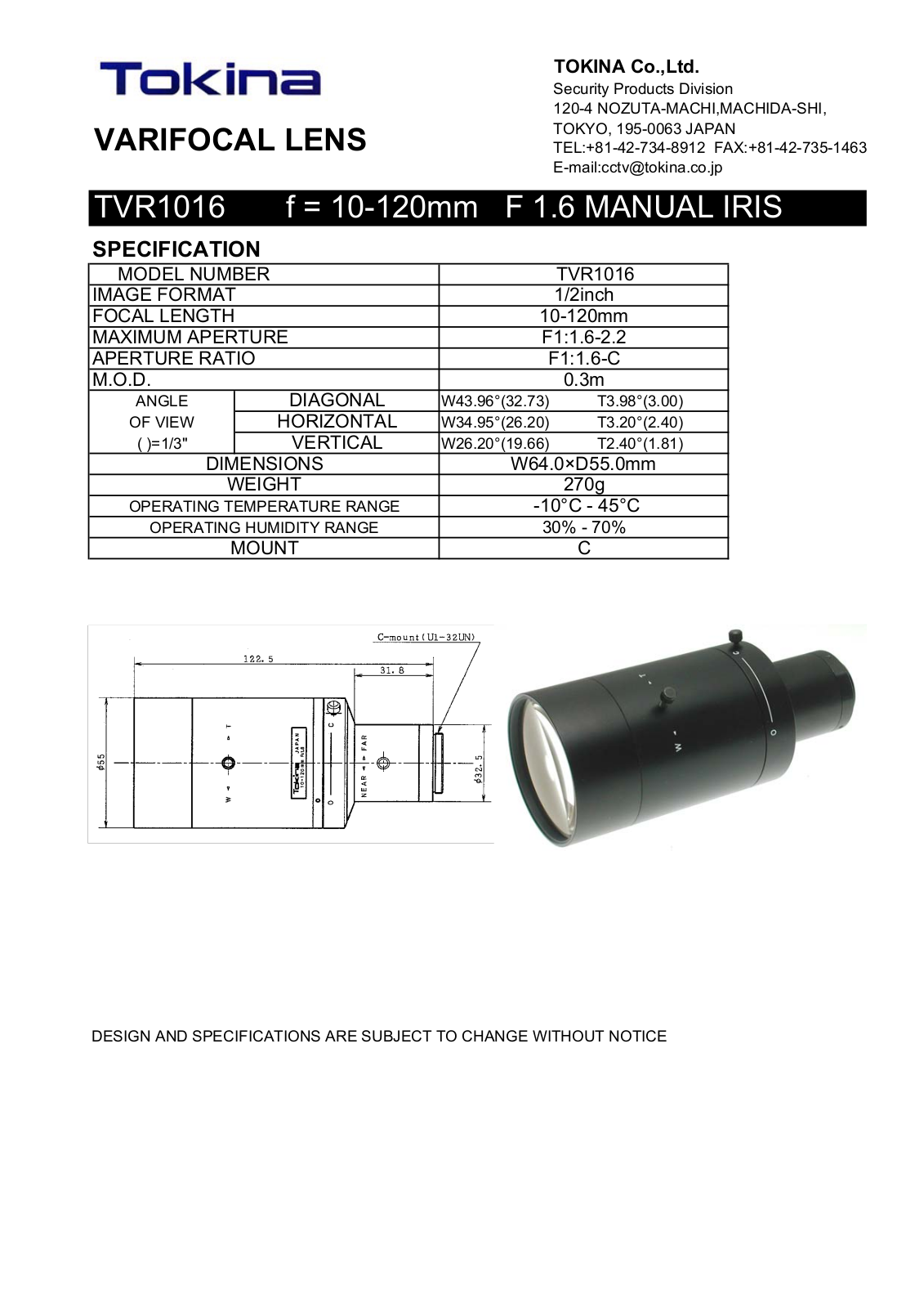 Tokina TVR1016 User Manual