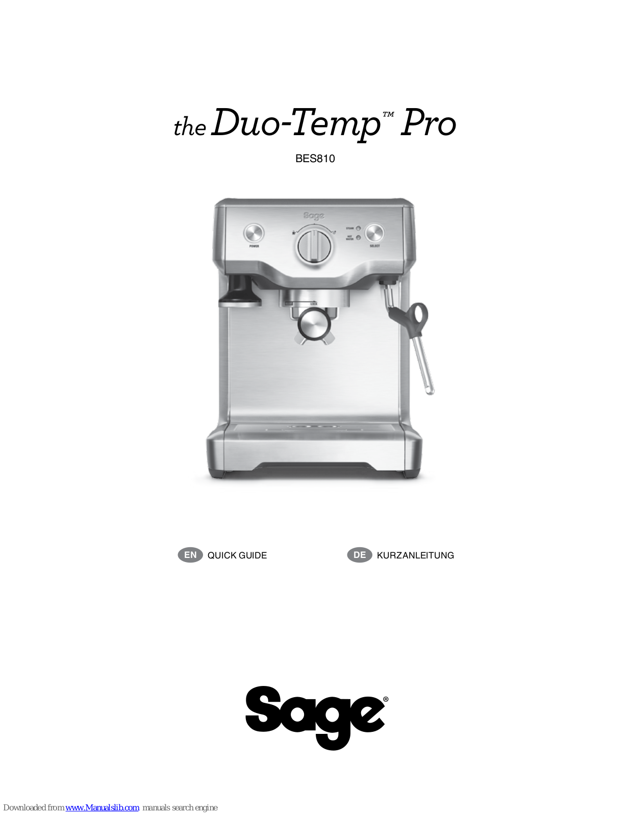 Sage Duo-Temp Pro BES810 Quick Manual