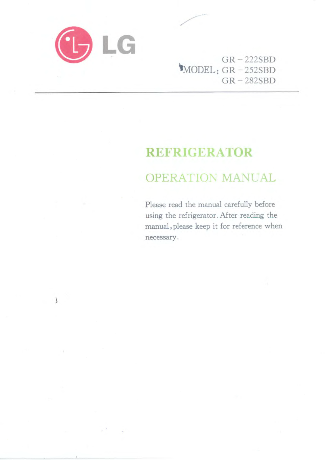 LG GR-252SBD.CSWQGSU, GR-222SBD User Manual