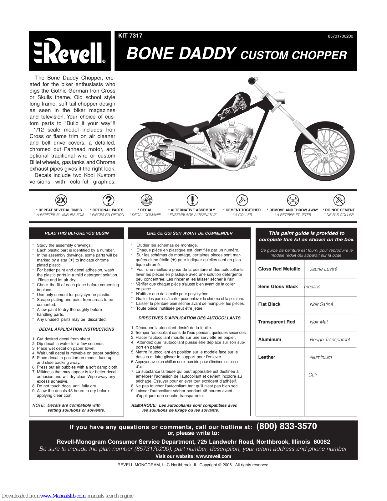 REVELL KIT 7317, Bone Daddy Custom Chopper, 7317 Assembly Manual