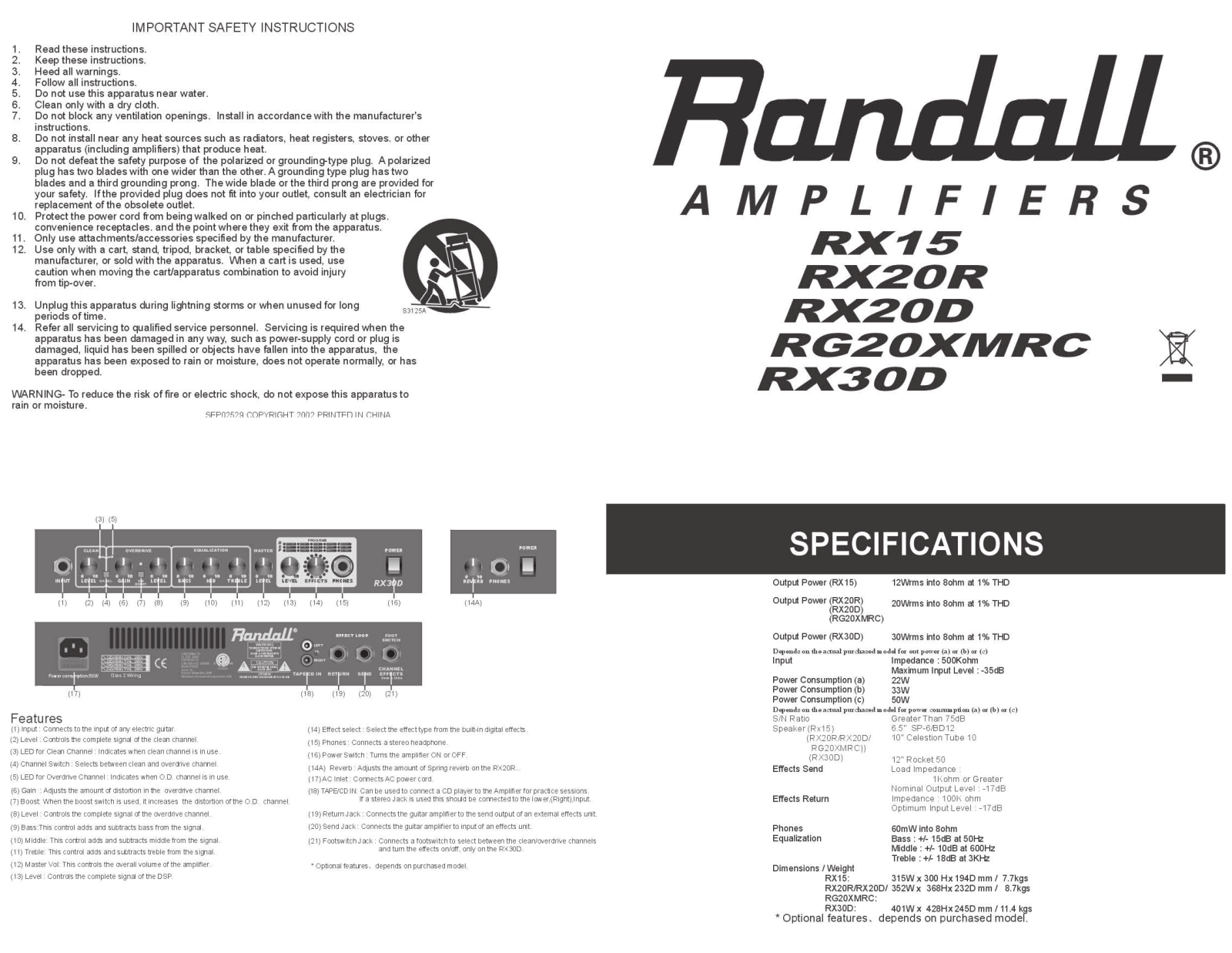 Randall RX30D Owner's Manual