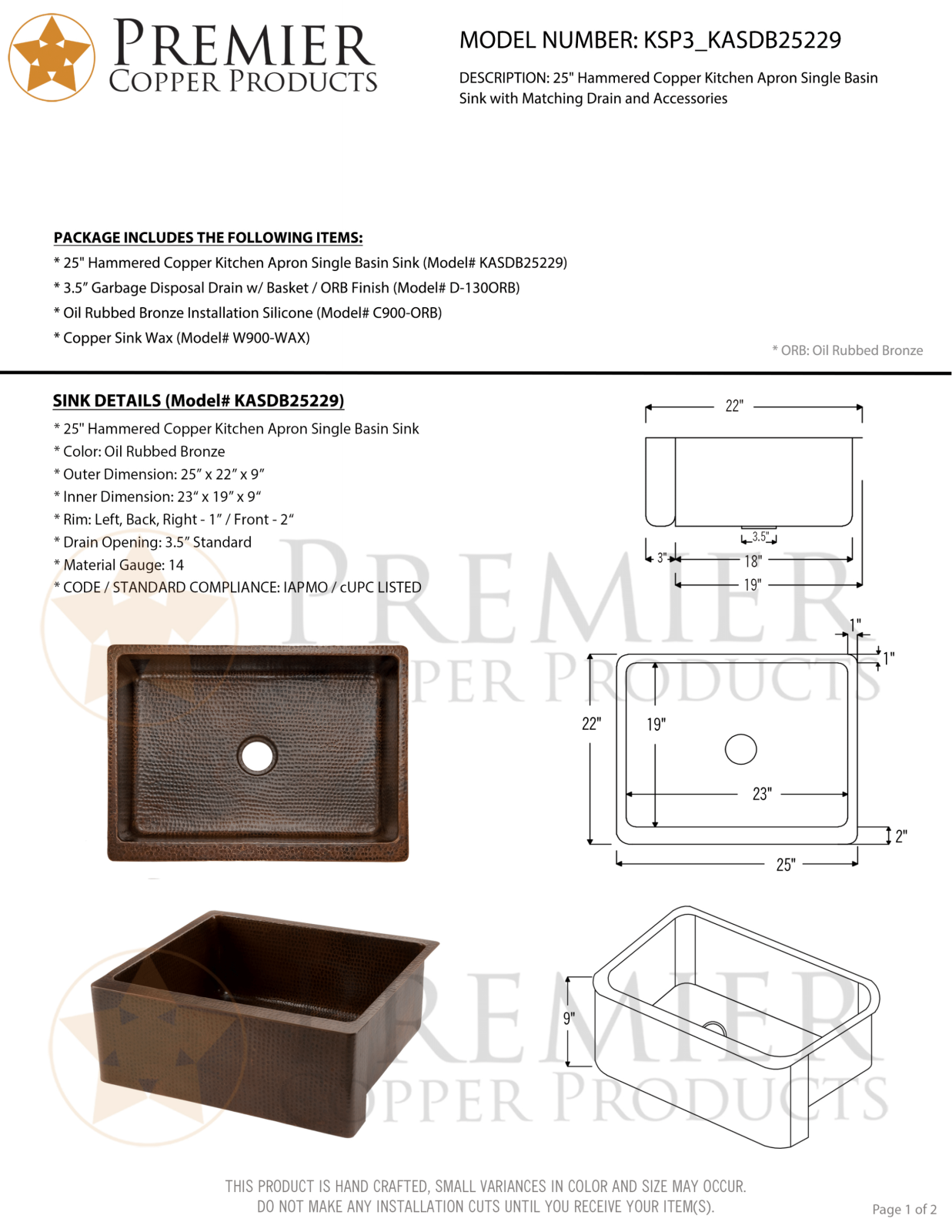 Premier Copper Products IER1648 Specifications - ManualMachine.com