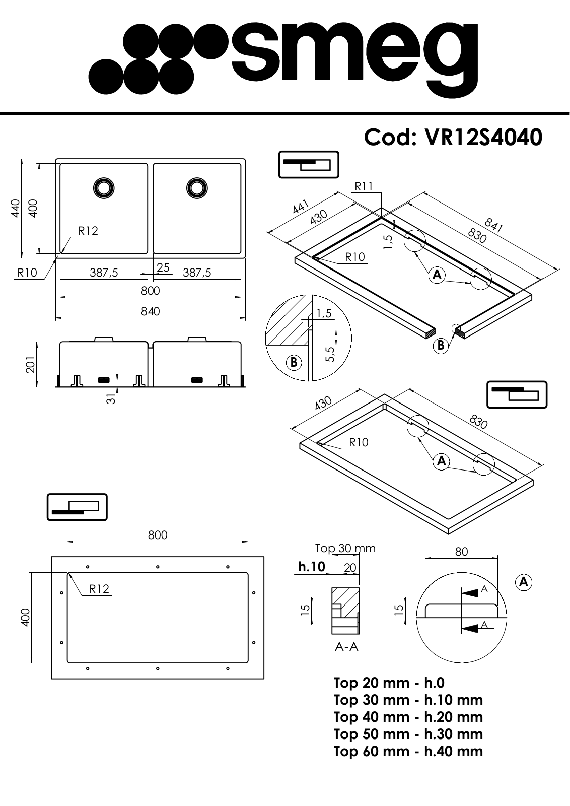 Smeg VR12S4040 Installation manual