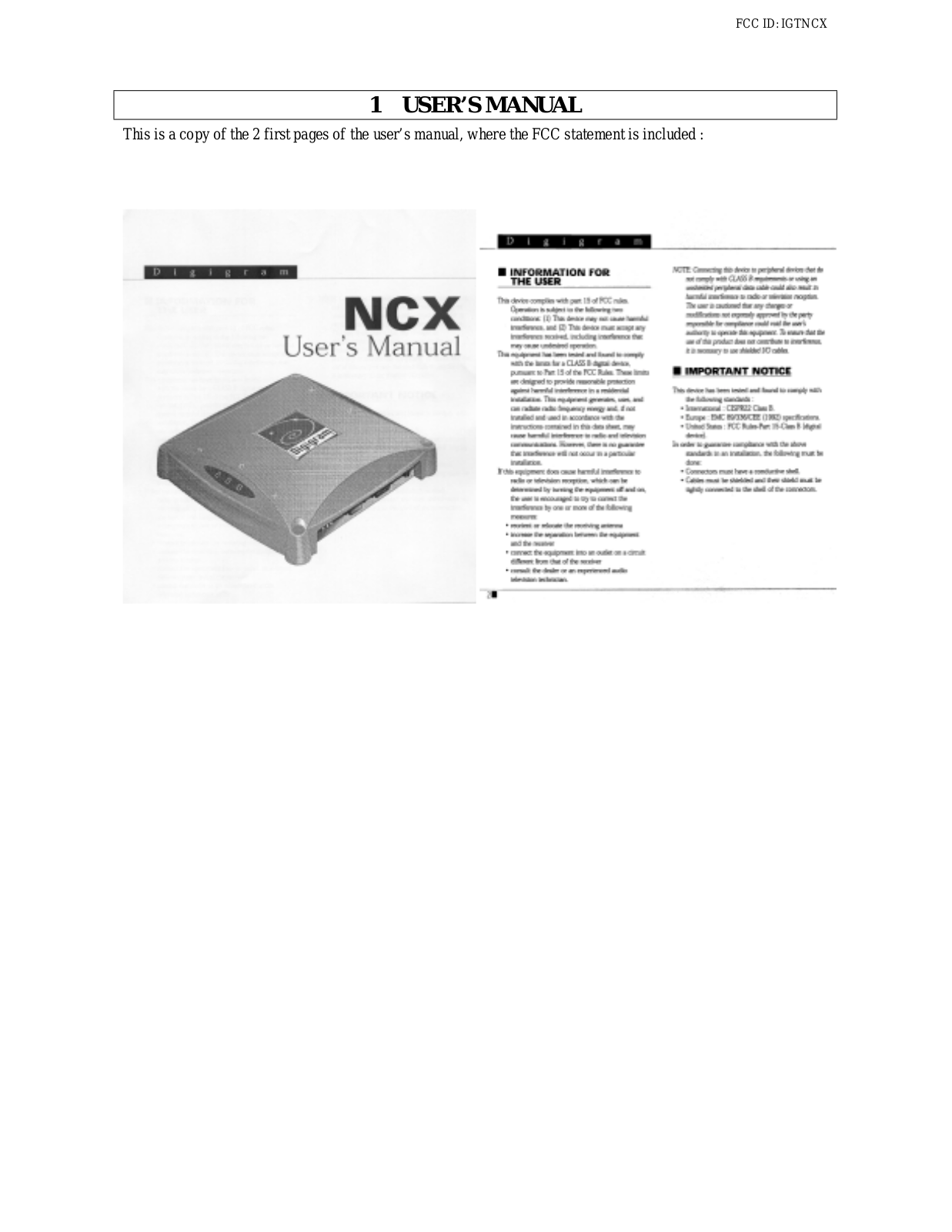 Digigram NCX FCC statement