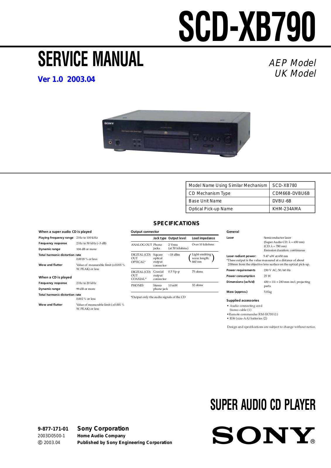 Sony SCD-XB790-1 Schematic