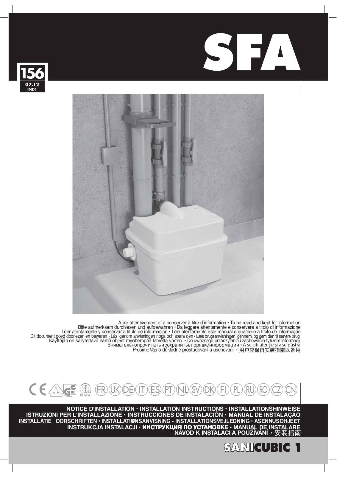 SFA Sanicubic 1 Installation Instructions Manual