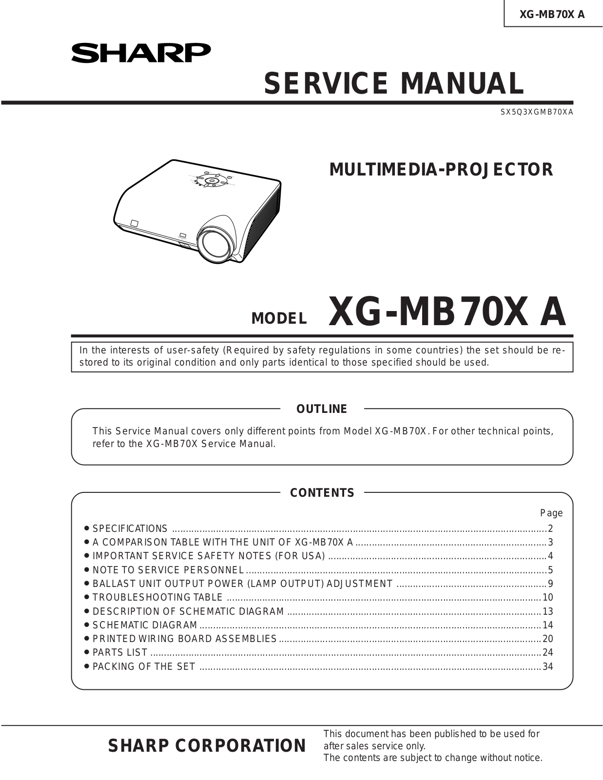 Sharp XGMB70XA Service Manual