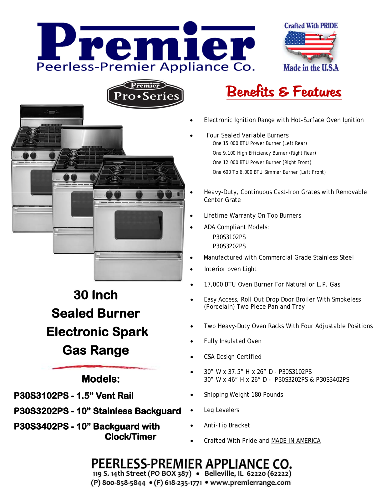 Premier P30S3202PS Specsheet - ManualMachine.com