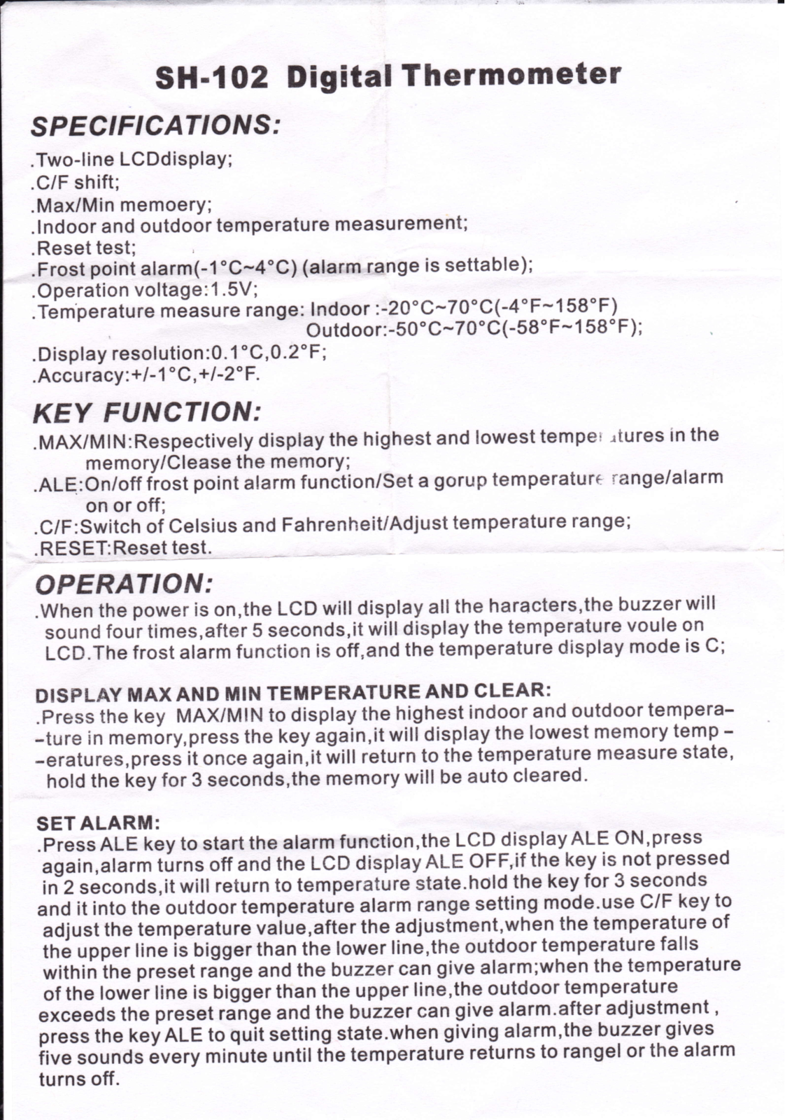 Digital thermometer SH-102 DATASHEET - ManualMachine.com