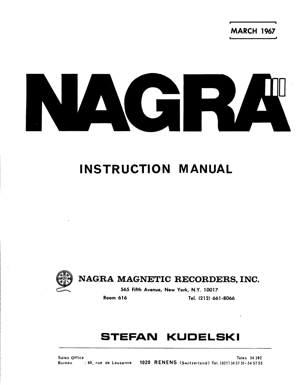 Nagra 3 Owners manual