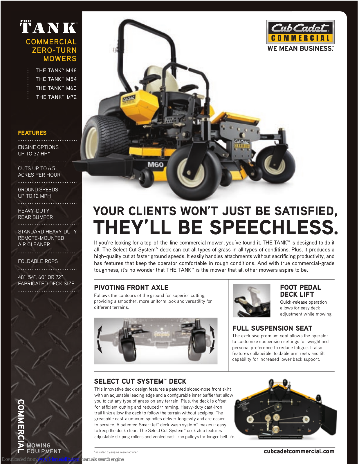 Cub Cadet THE TANK M48, THE TANK M54, THE TANK M60, THE TANK M72 Brochure & Specs