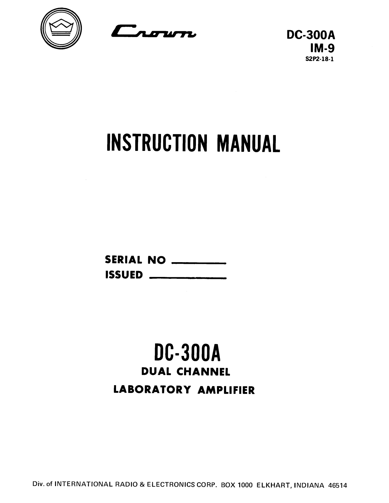 Crown DC-300-A Owners manual