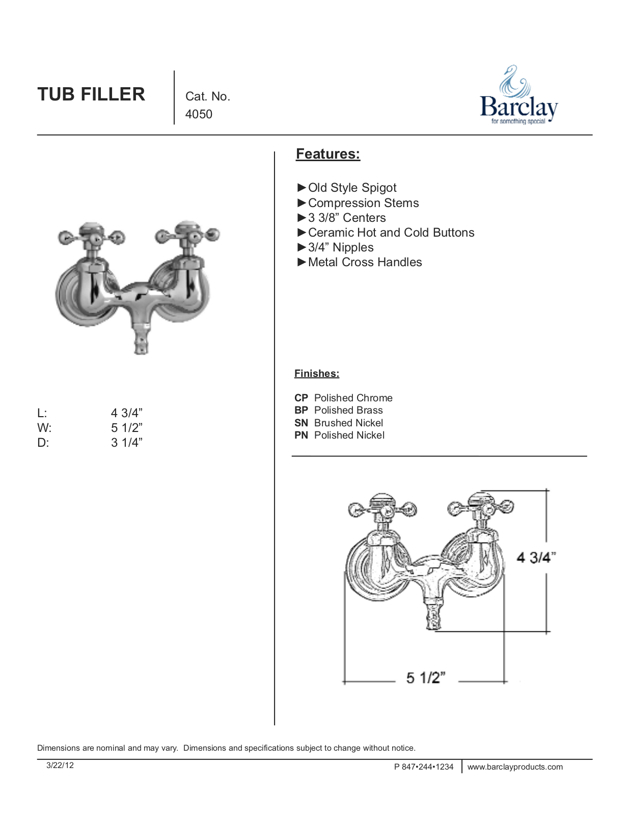 Barclay 4050MCSN Specifications