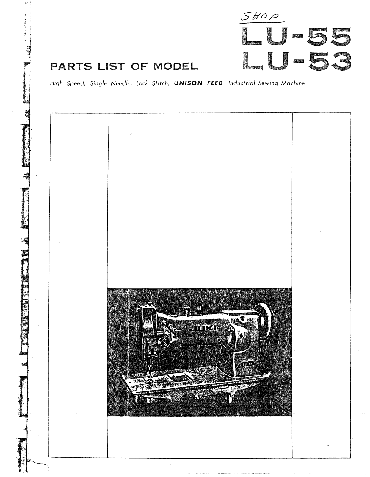 JUKI LU-55, LU-53 Parts List