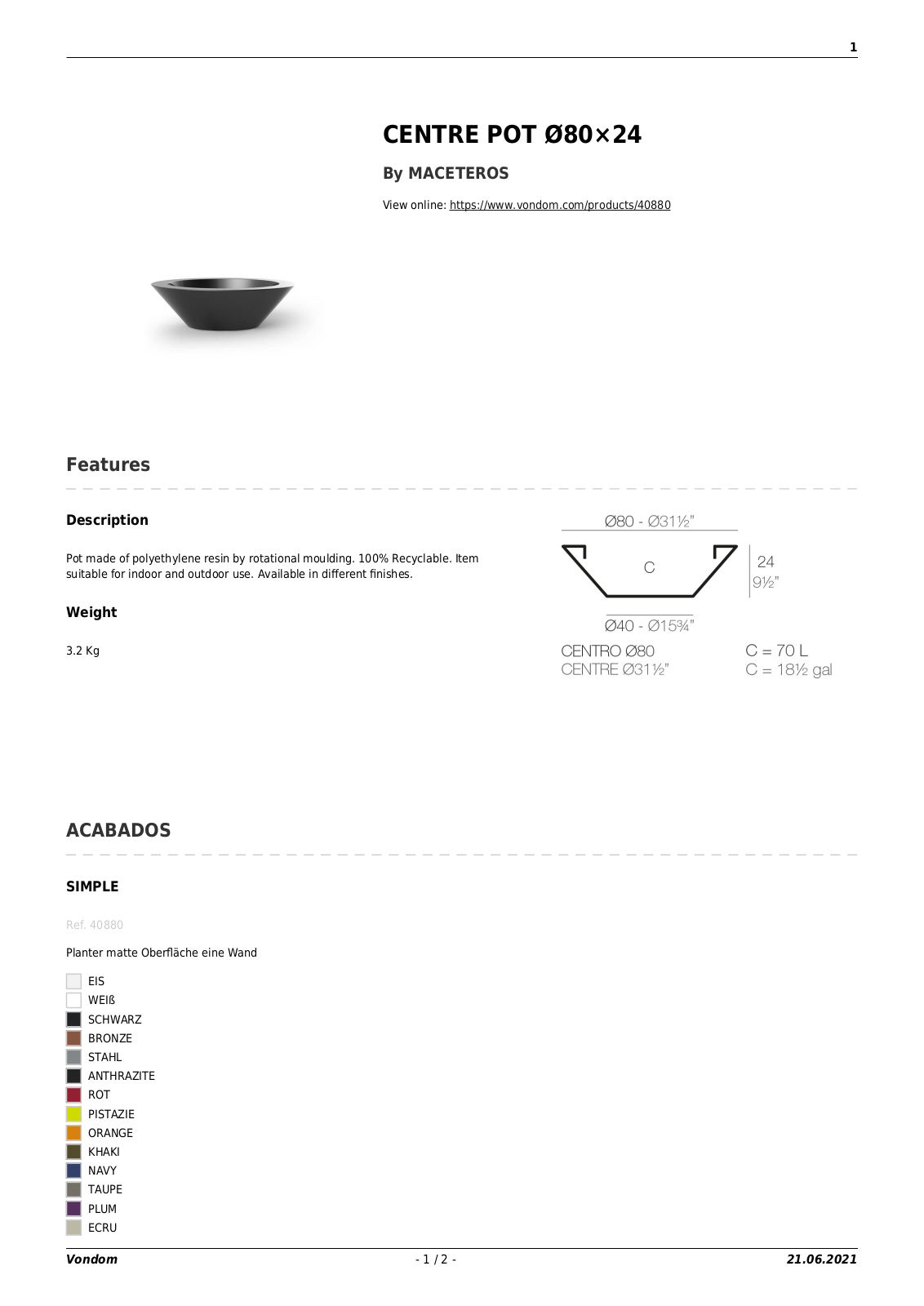 Vondom UCZW2032 Specifications - ManualMachine.com