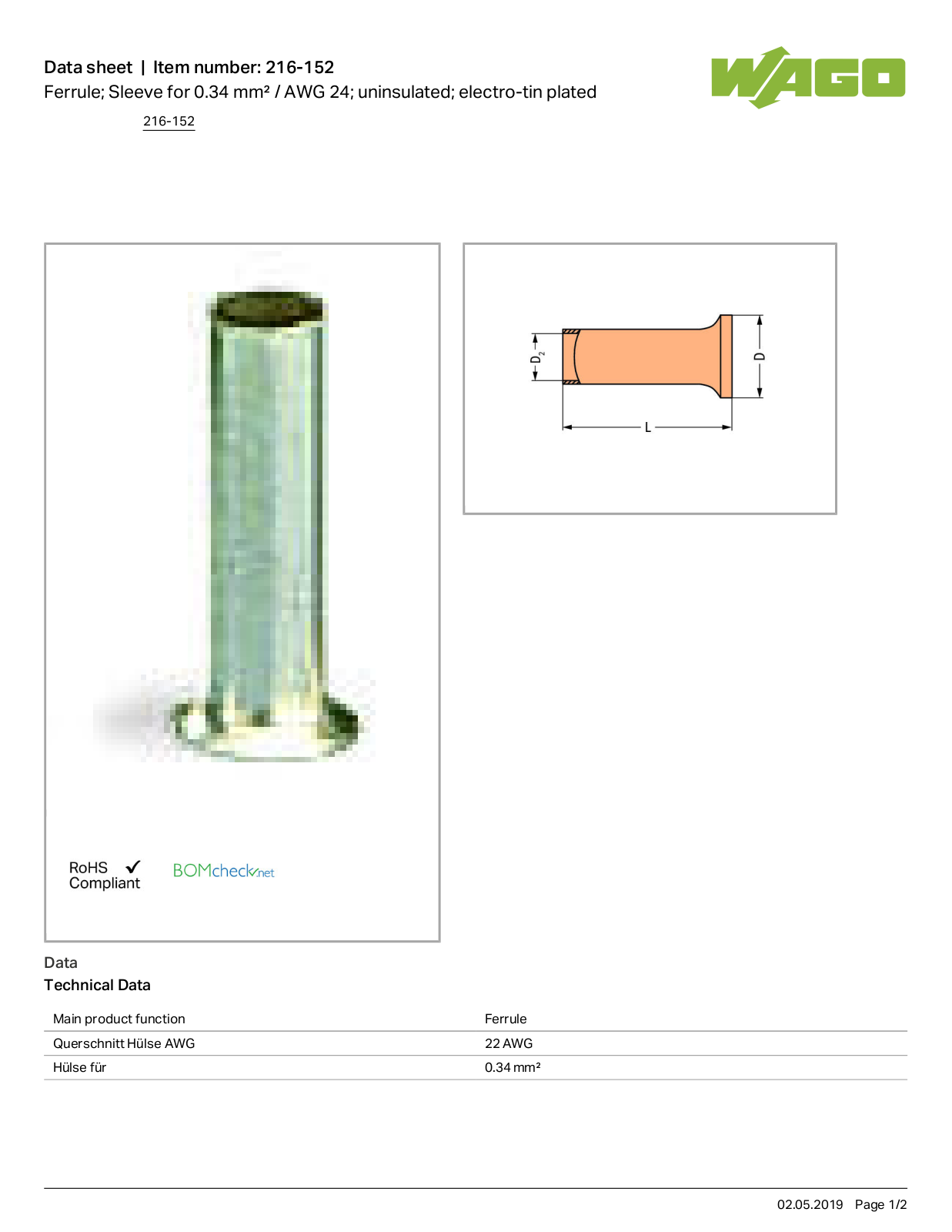 Wago 216-152 Data Sheet