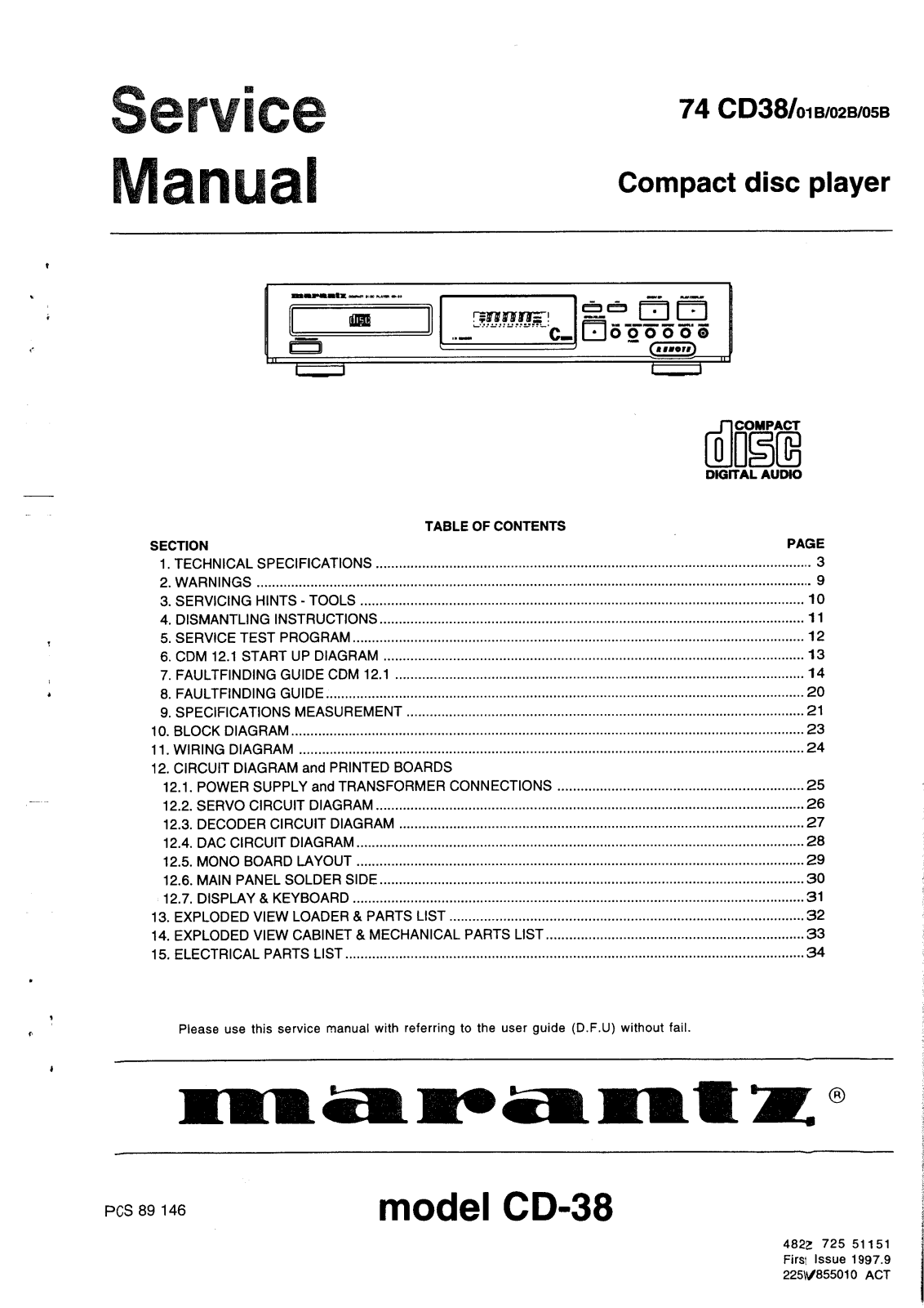 Marantz CD-38 Service Manual