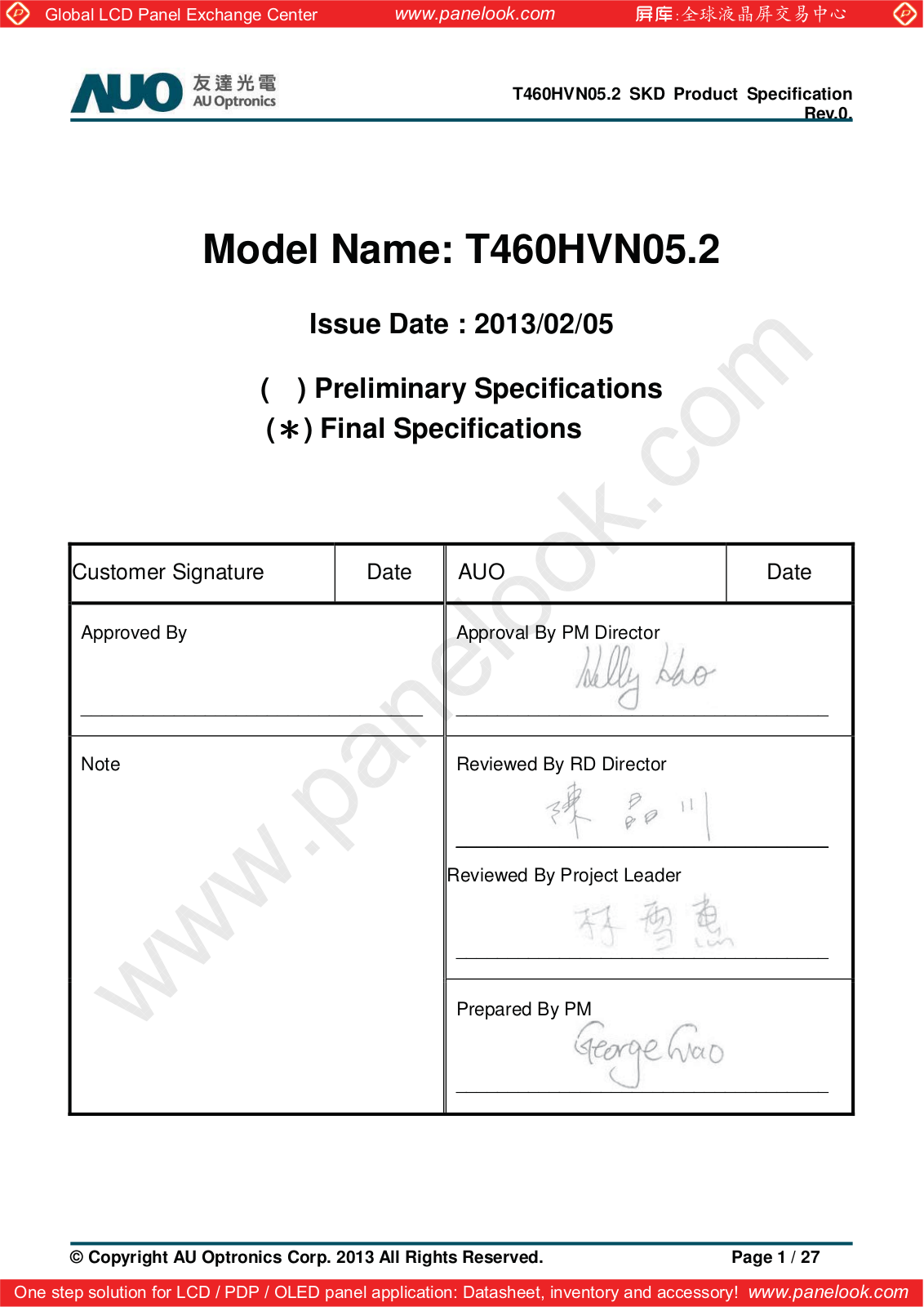 AUO T460HVN05.2 Specification