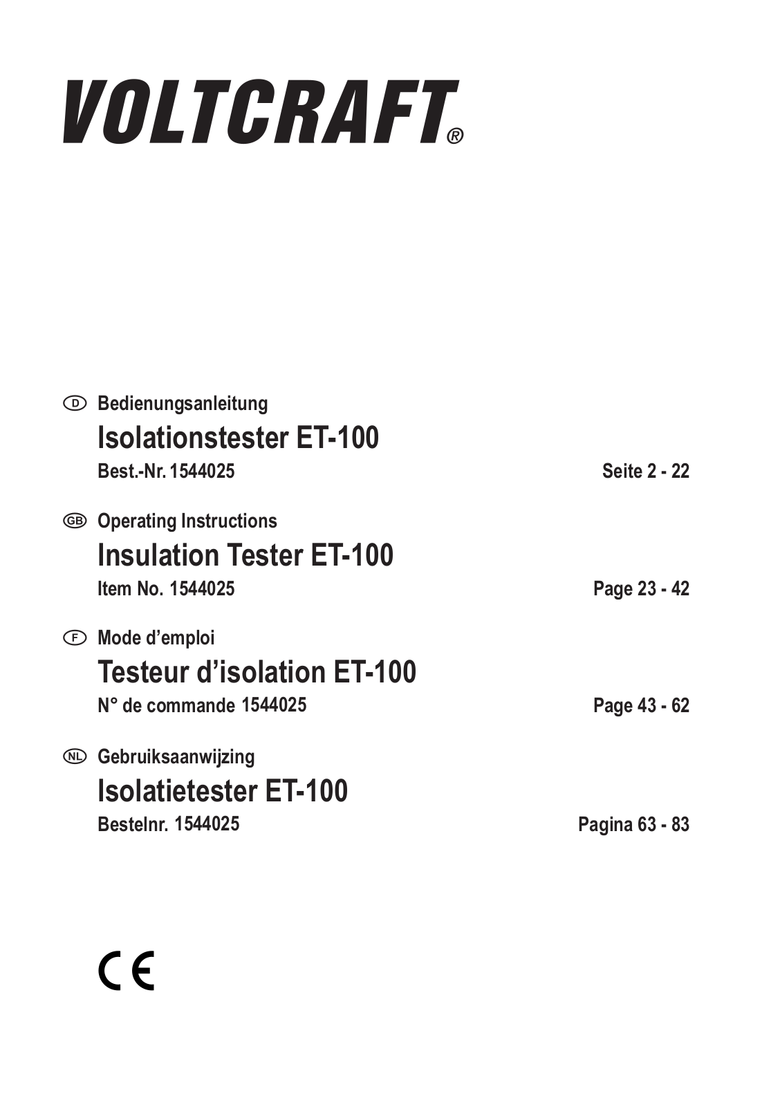 VOLTCRAFT ET-100 User guide