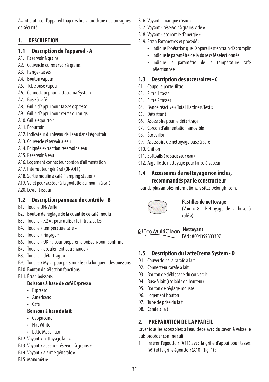 Delonghi EC9665M Instruction manuals