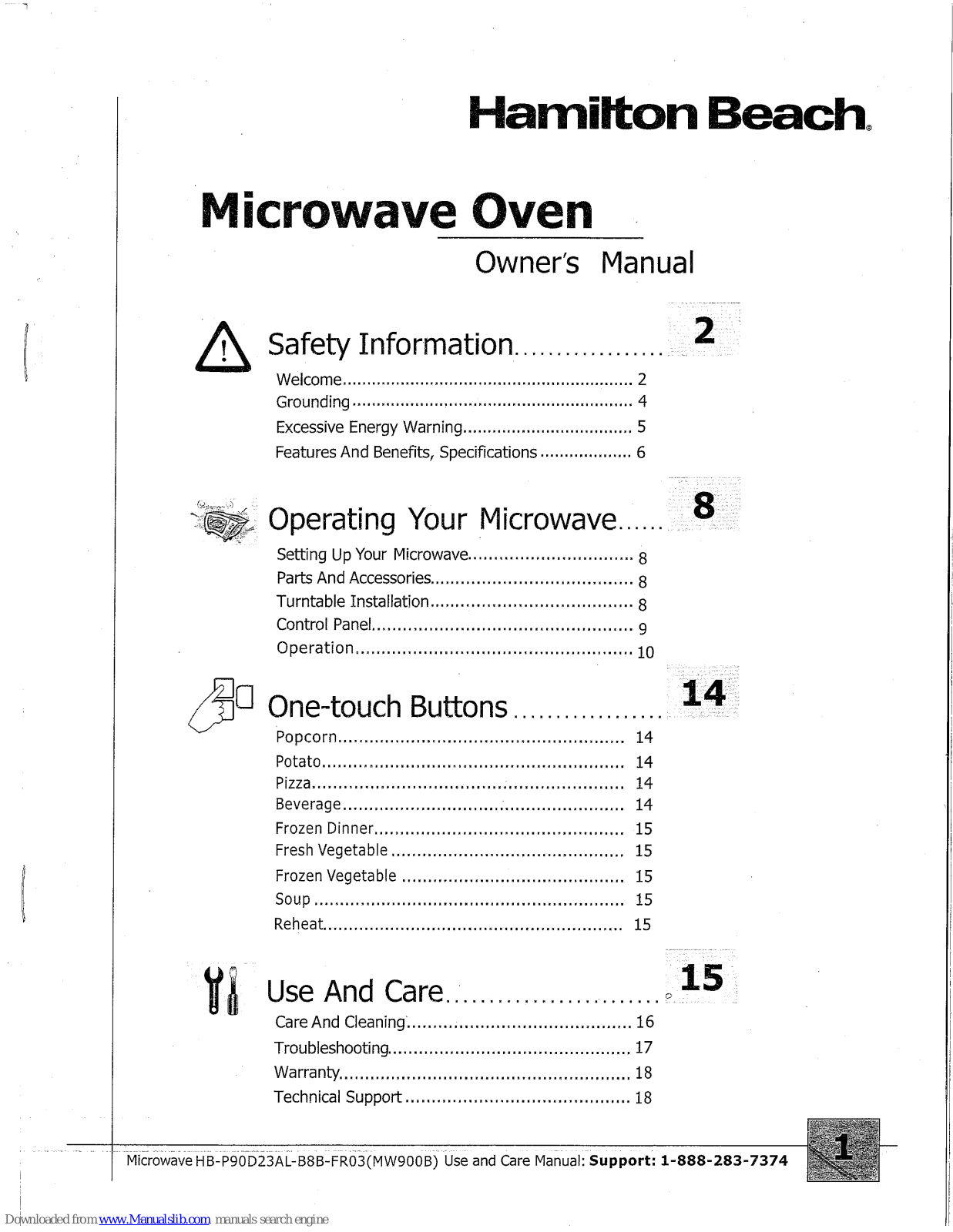 Hamilton Beach MW900B, HB-P90D23AL-B8B-FR03 Owner's Manual