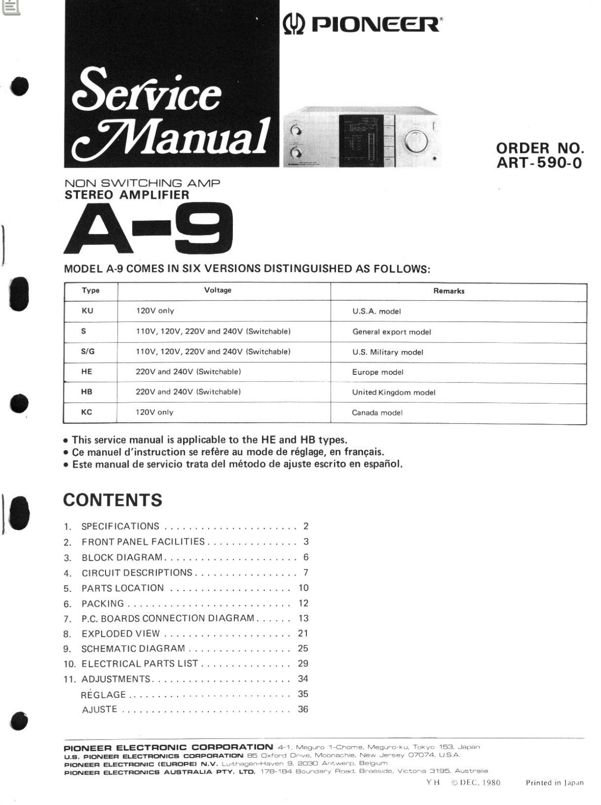 Pioneer A-9 Service manual