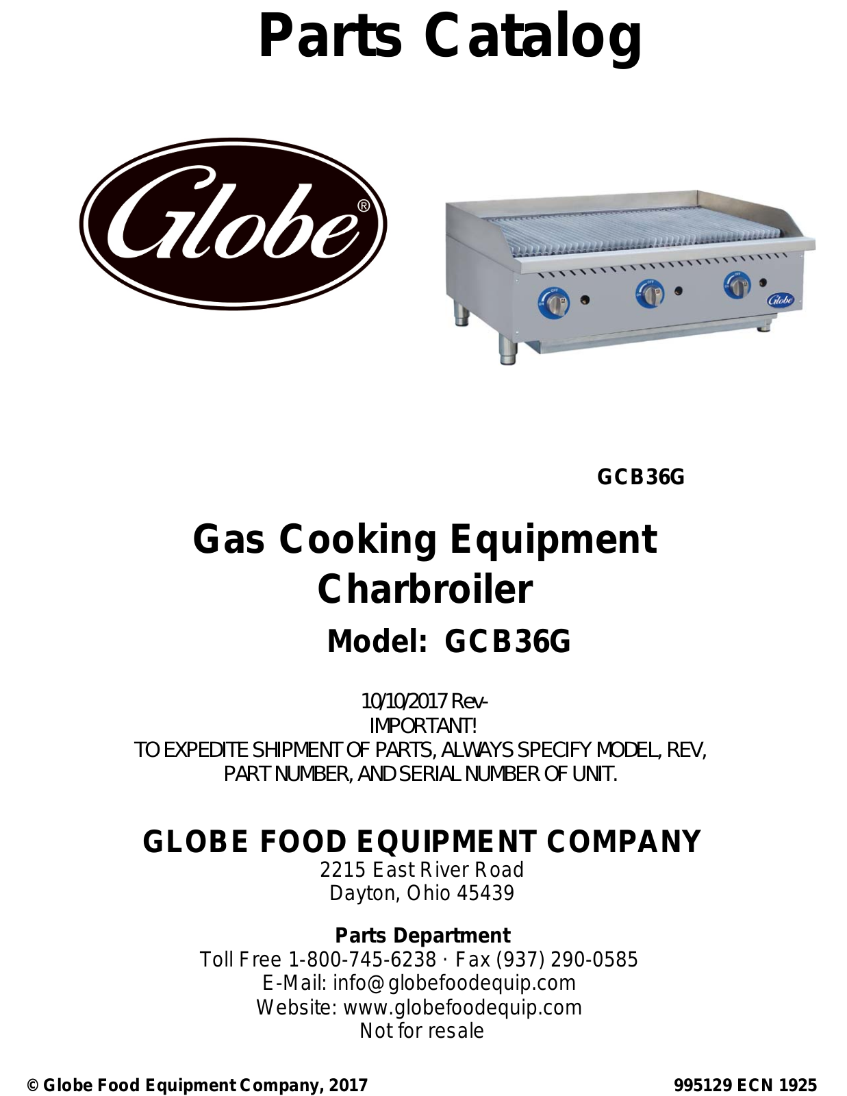 Globe GCB36G Parts Manual