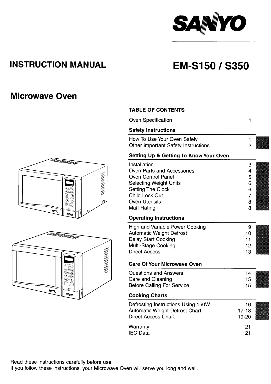 Sanyo EM-S150 Instruction Manual