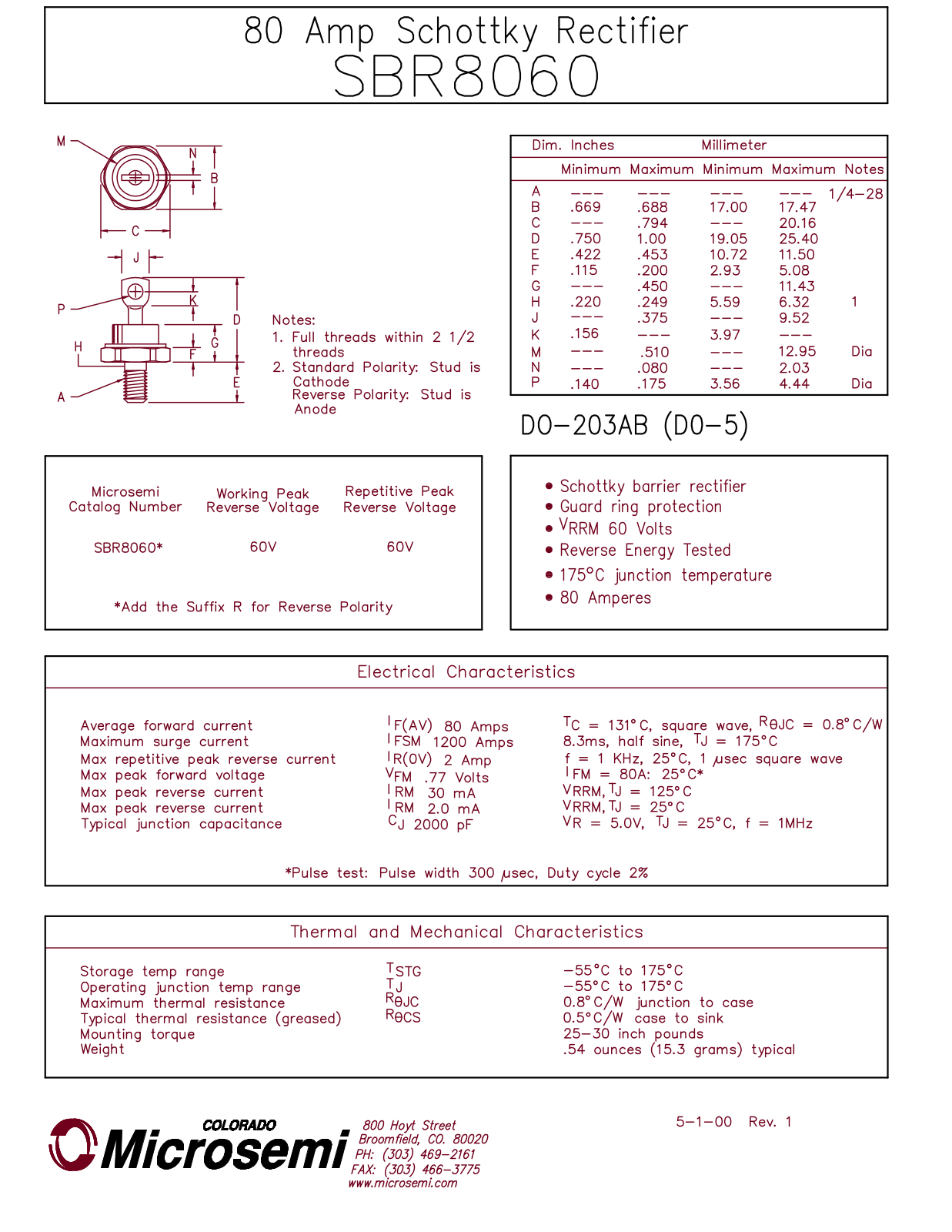 Microsemi Corporation SBR8060 Datasheet