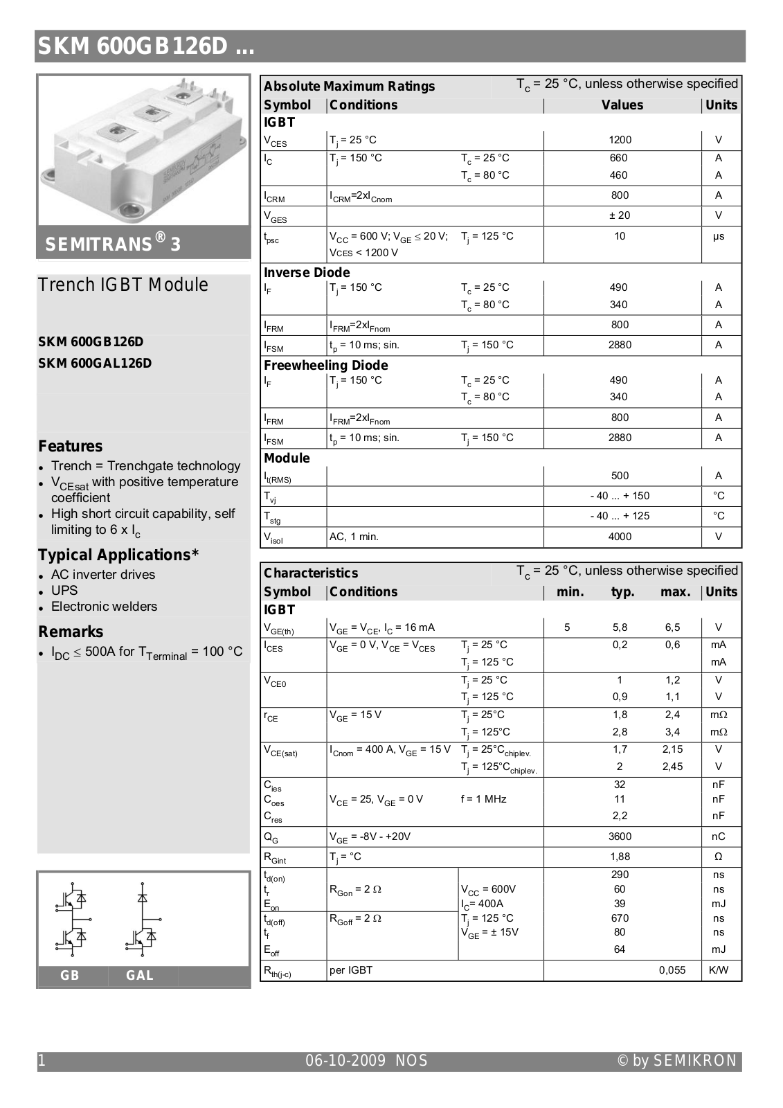 Semikron SKM600GAL126D Data Sheet