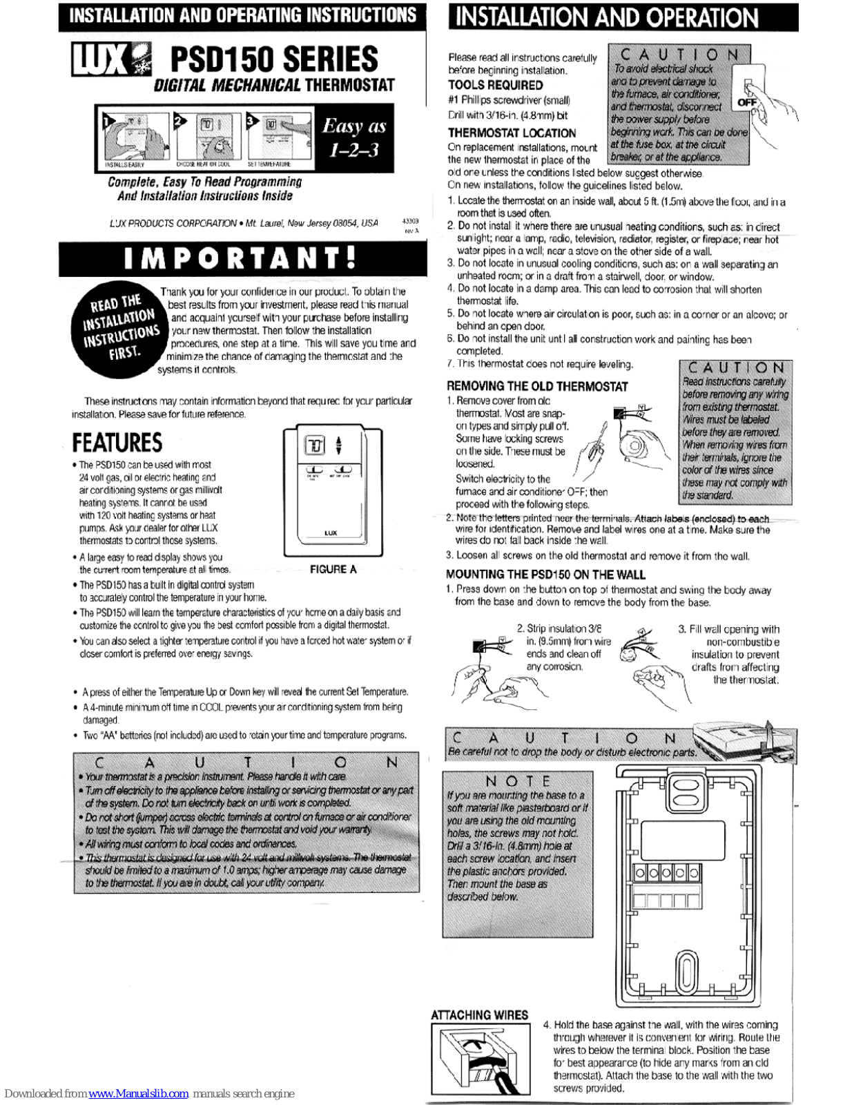 LUX PSD150 Series Installation And Operating Instructions Manual