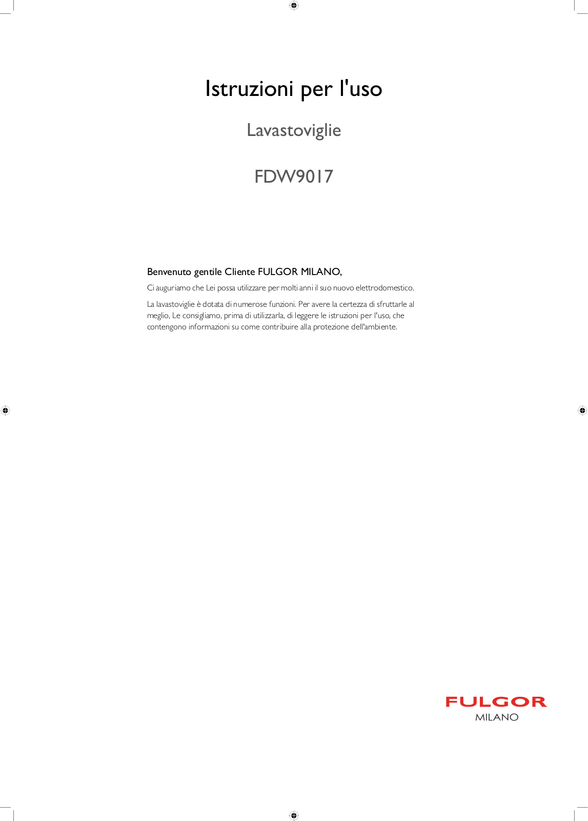 Fulgor Milano FDW9017 User Manual