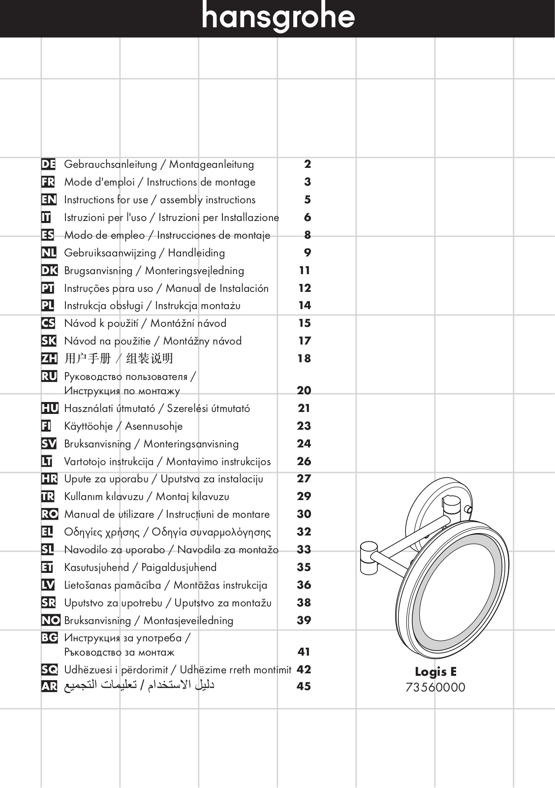 Hansgrohe 73560000 Instructions For Use/assembly Instructions