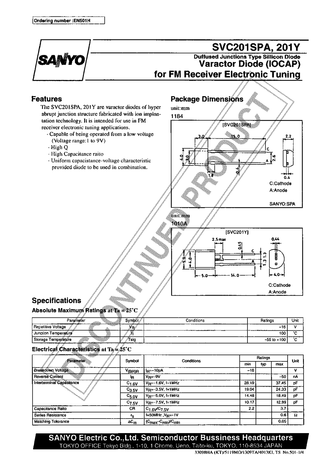 Sanyo SVC201Y Specifications