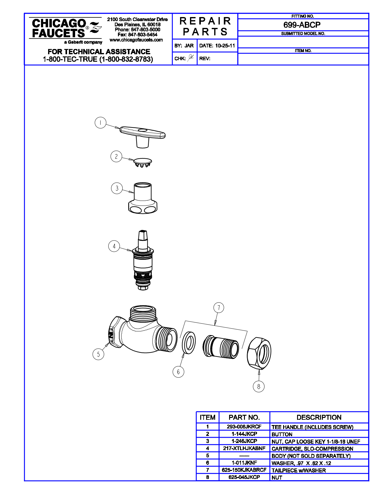 Chicago Faucet 699-ABCP Parts List