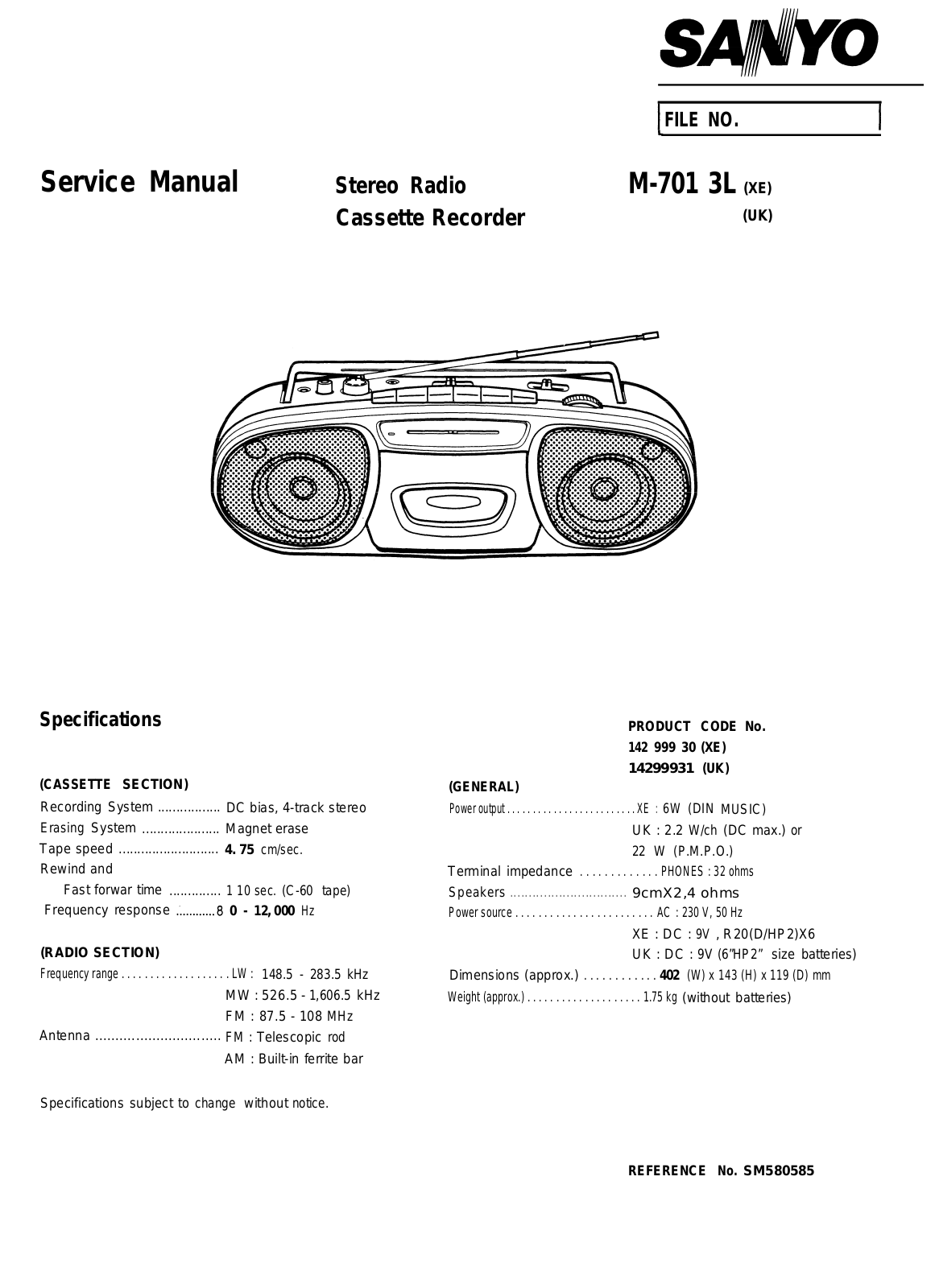SANYO M-7013L Service Manual