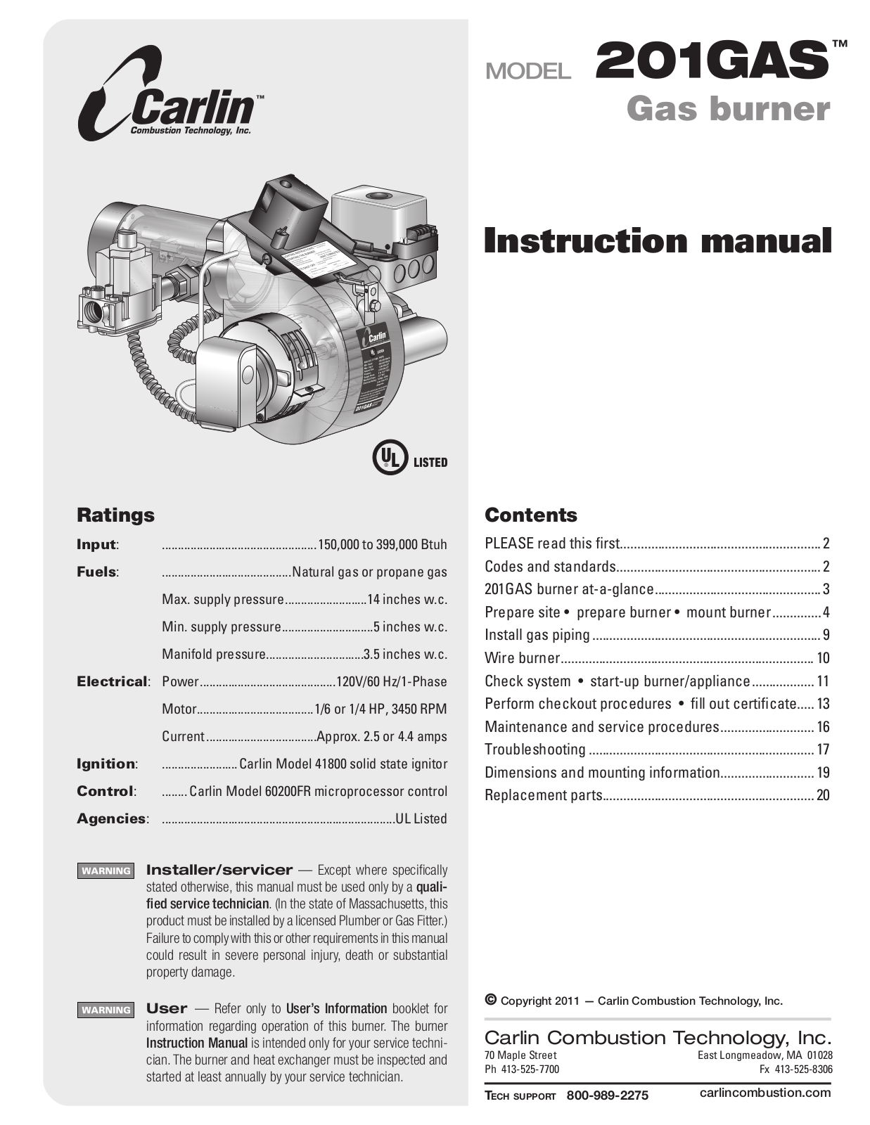 Carlin 201GAS User Manual