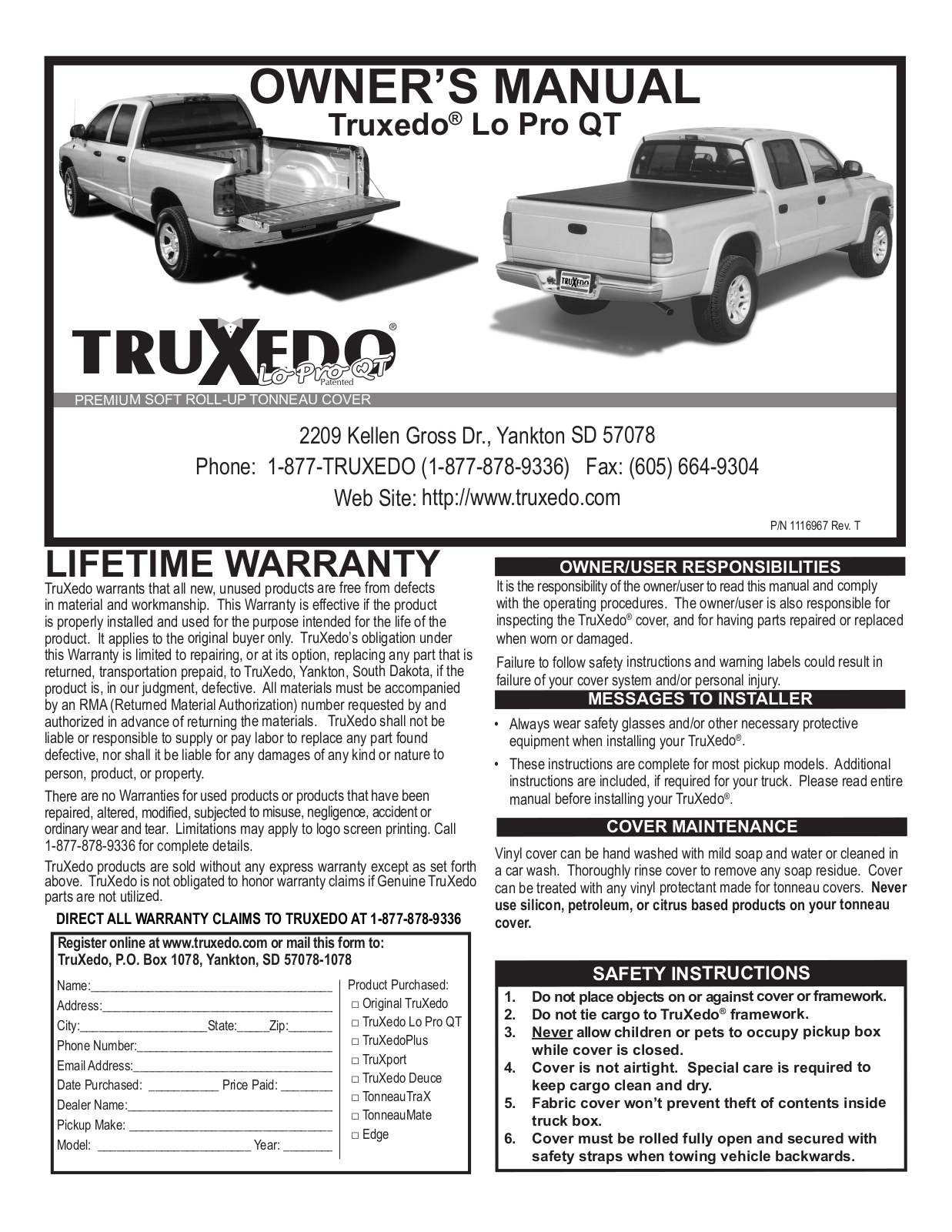 TruXedo Lo Pro QT User Manual