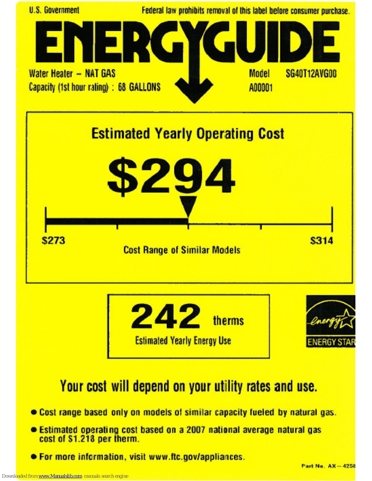 GE SG40T12AVG, SG40T12AVG00 Energy Manual