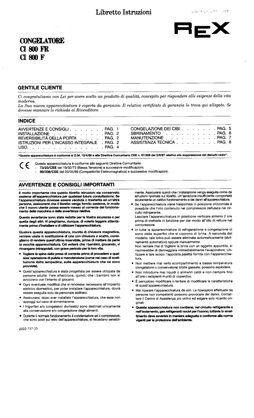 Rex CI1800FR, CI800F User Manual