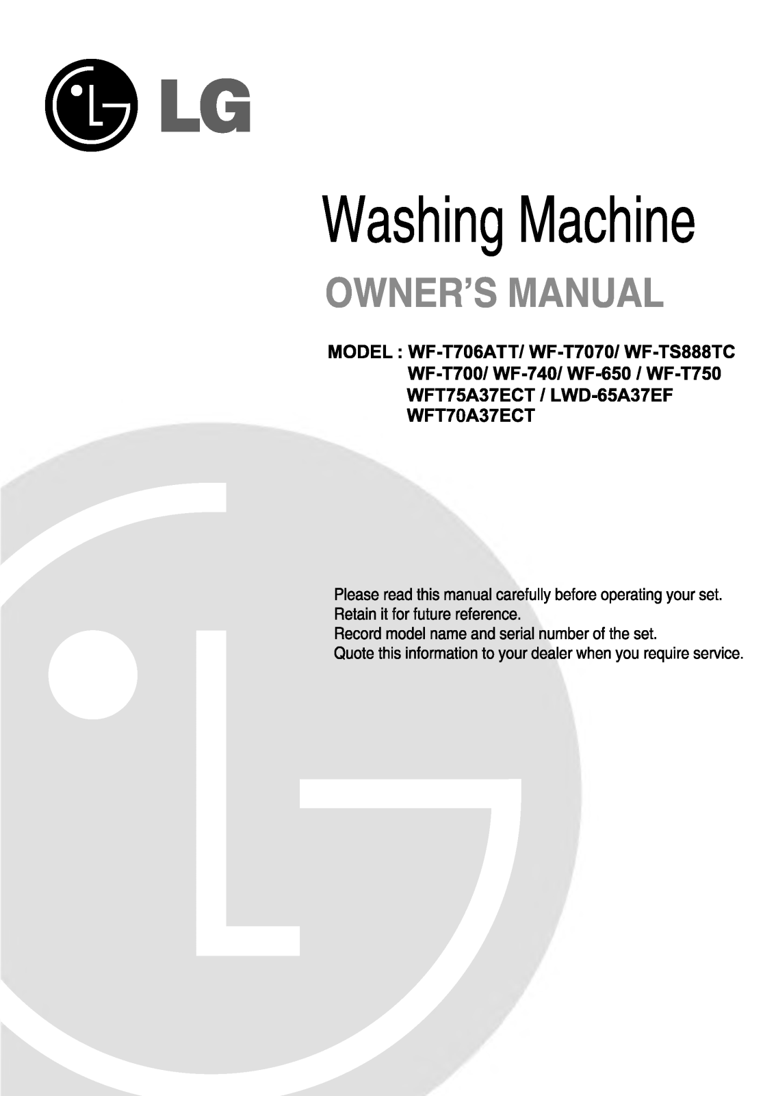 LG WFT70A37ECT User Manual