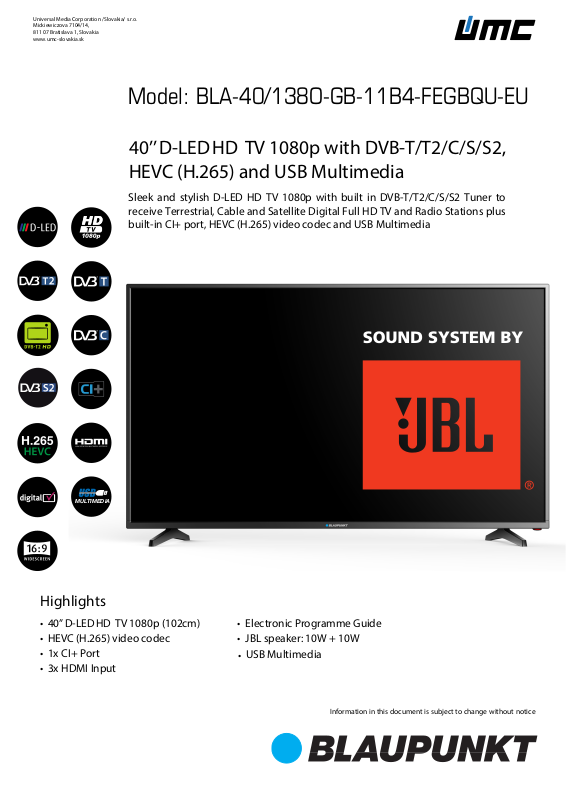 Blaupunkt BLA-40-138O-GB-11B4-FEGBQU-EU User Manual