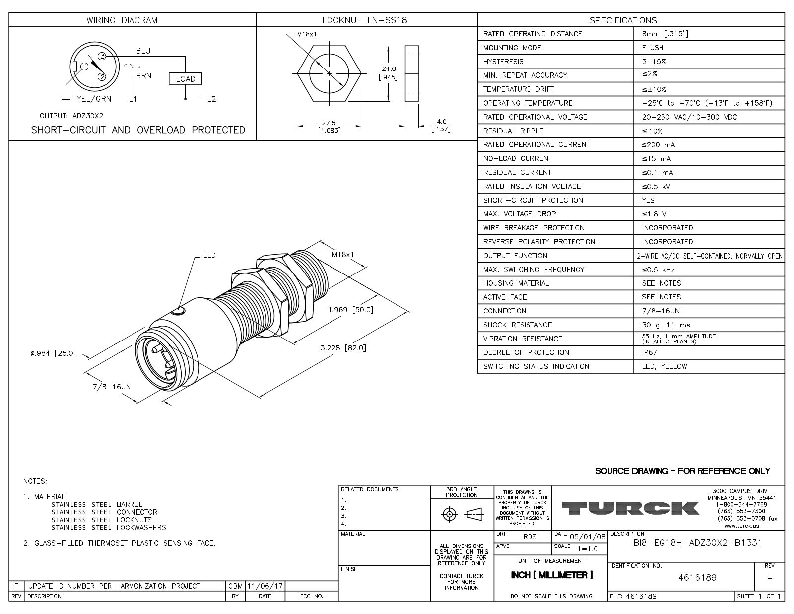 Turck BI8-EG18H-ADZ30X2-B1331 Data Sheet