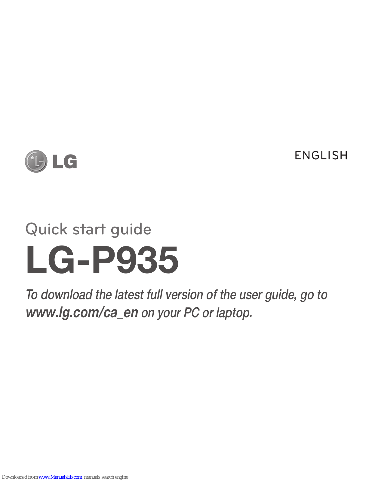 LG P935, LG-P935 Quick Start Manual