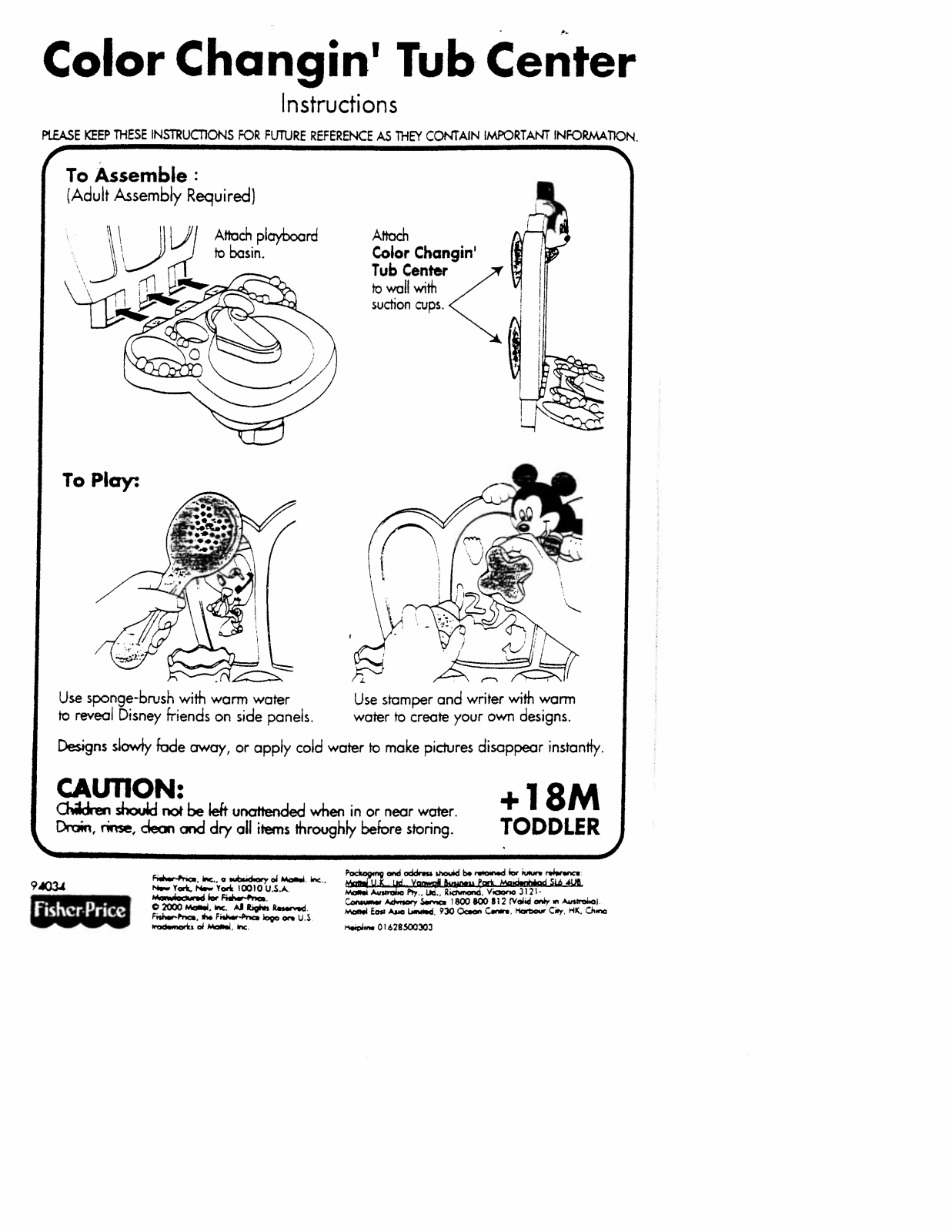 Fisher-Price 94034 Instruction Sheet