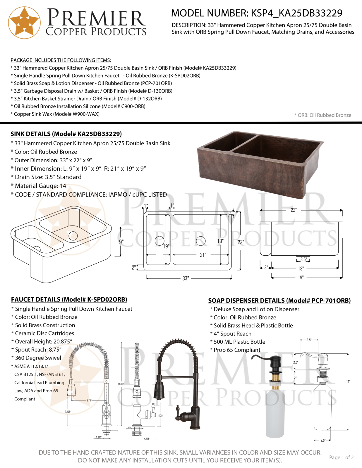 Premier Copper Products IER1659 Specifications - ManualMachine.com